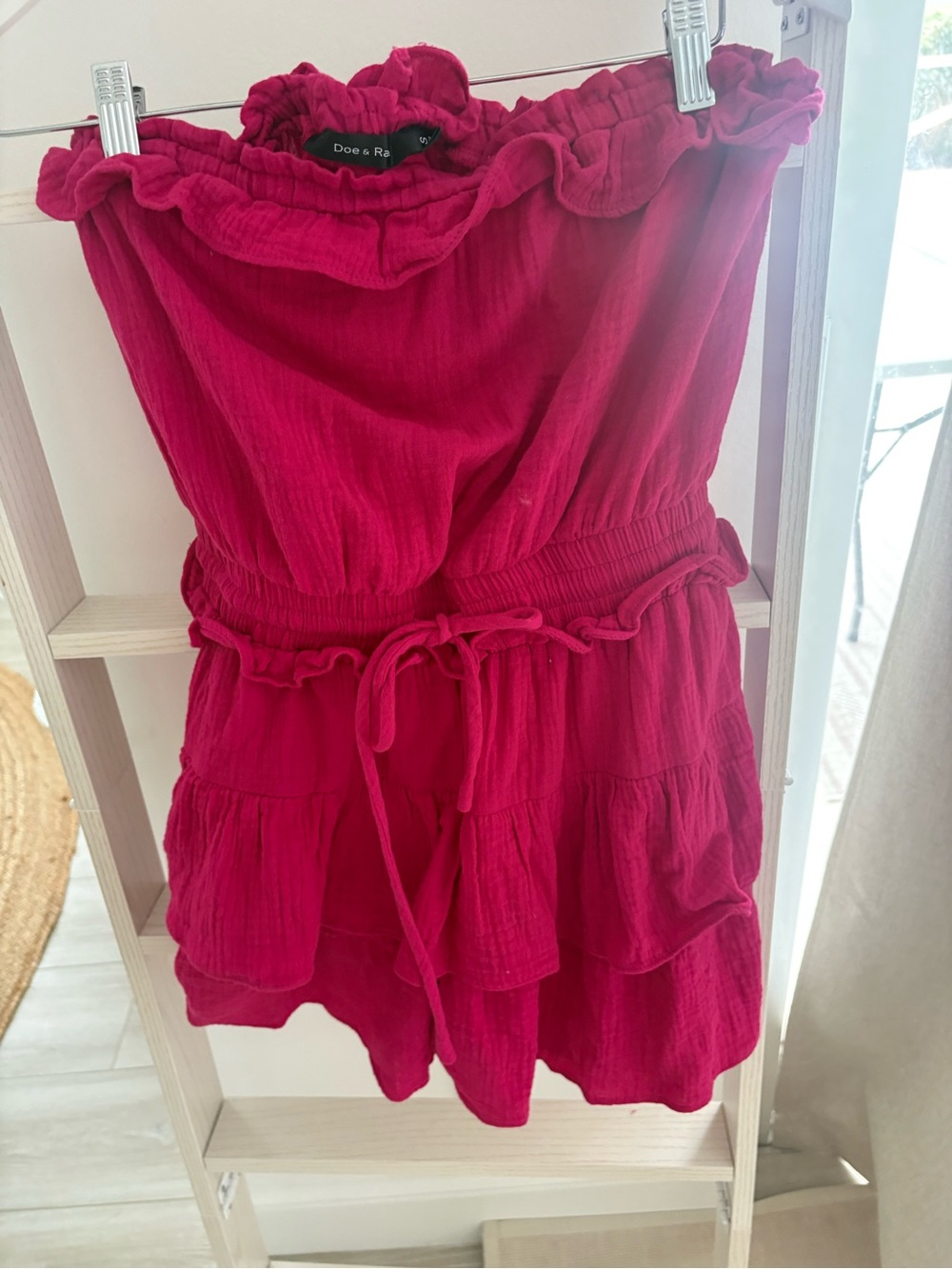 Doe & Rae Hot Pink Strapless Ruffled Romper - Picture 5 of 6